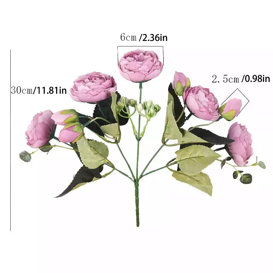 Artificial Silk David Austin Rose Mix Flower Bouquet Bunch - Pink / Hot Pink