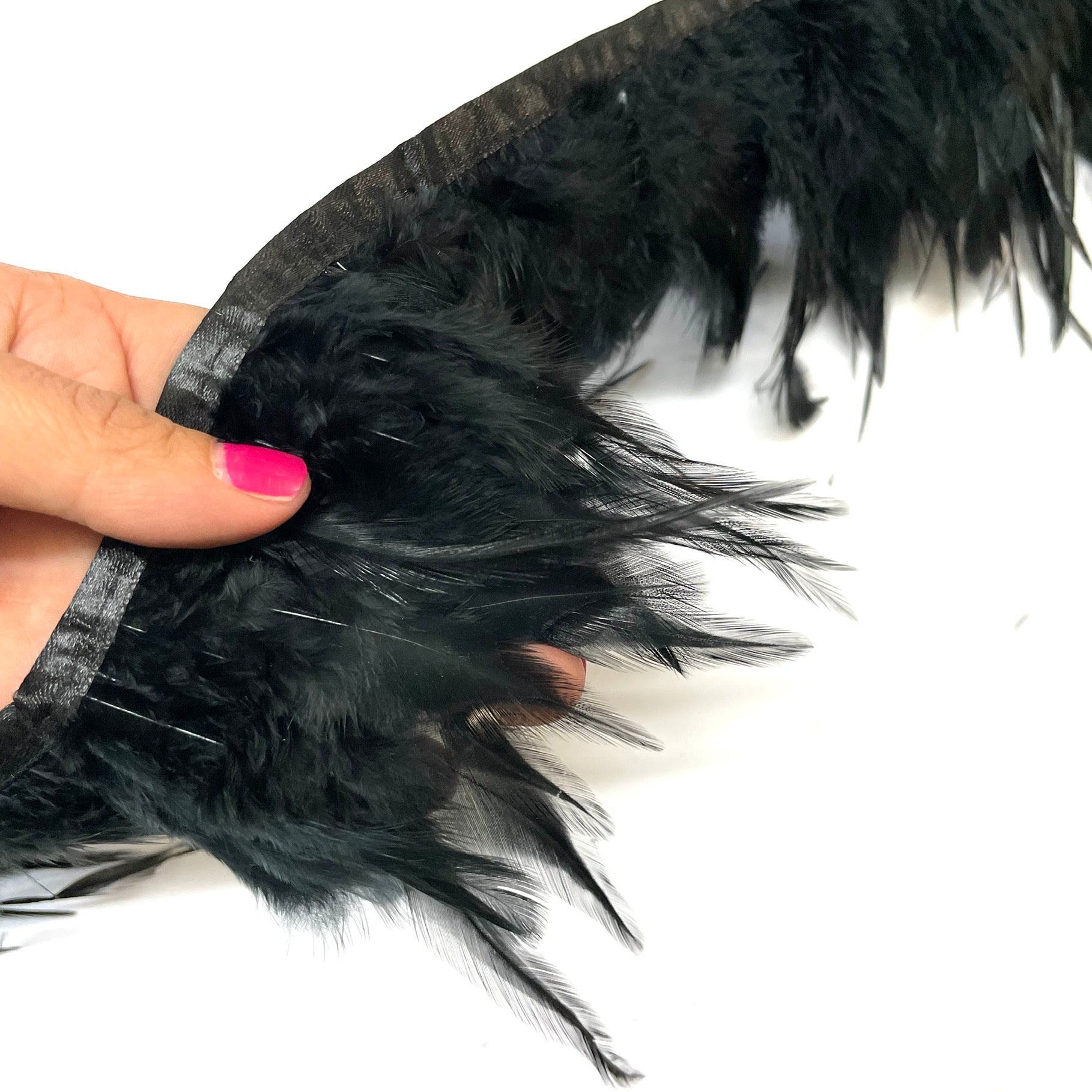 Hackle Saddle Rooster Feather RIBBON Strung per metre - Black