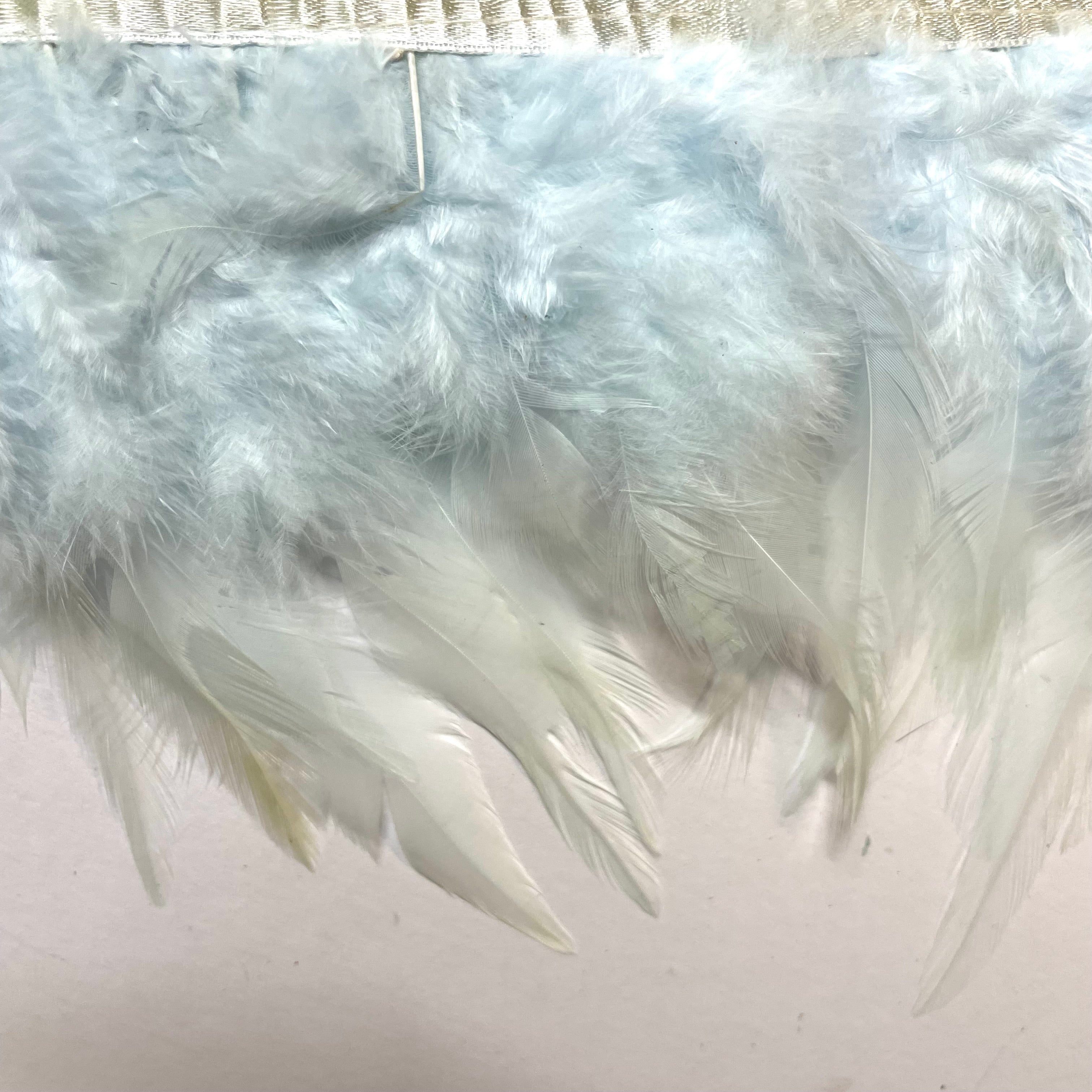 Hackle Saddle Rooster Feather RIBBON Strung per metre - Baby Light Blue