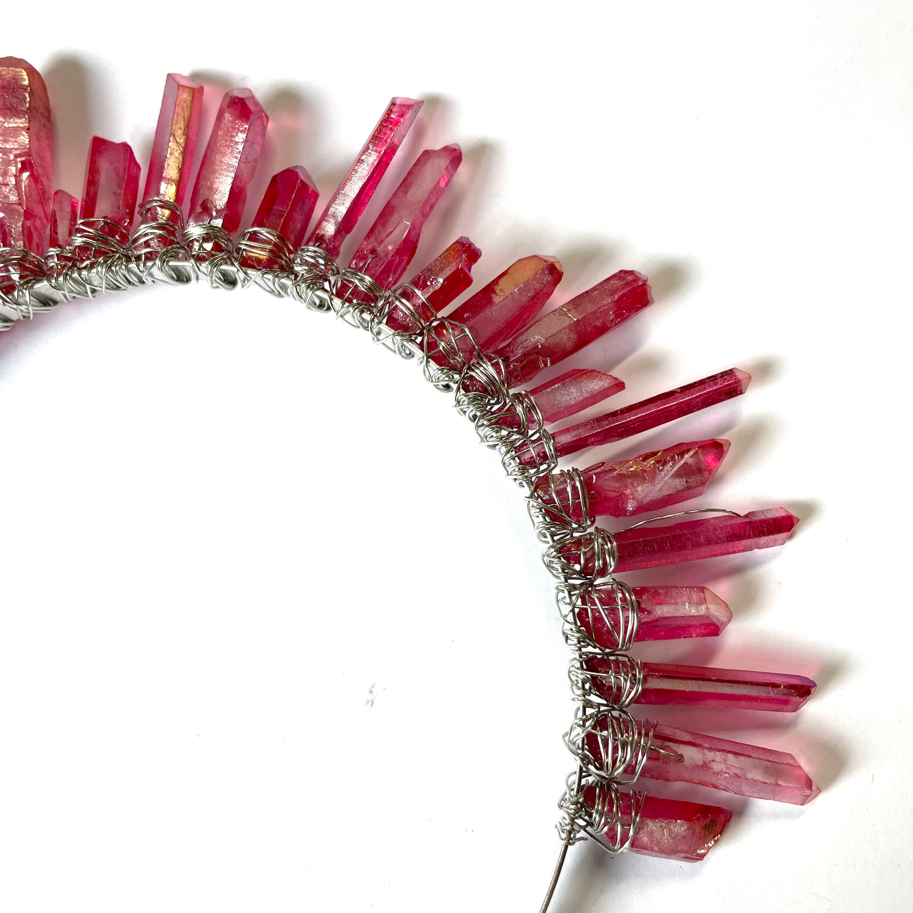 Luxury Crystal Quartz Tiara Bridal Racewear Crown Headdress Headband (Style 1) - Hot Pink