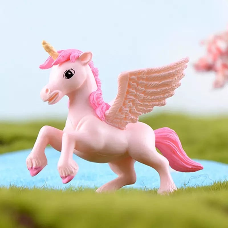 Fairy Garden Terrarium Resin Miniature Unicorn Pegasus Ornament - Pink