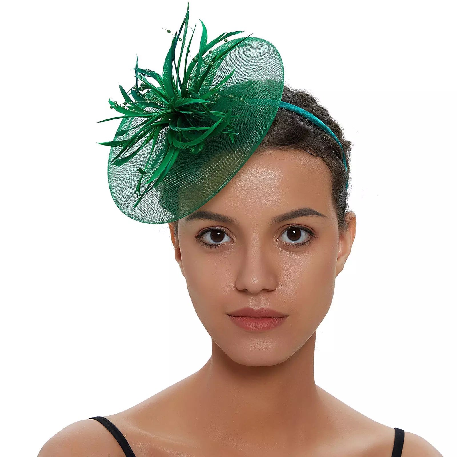 Crinoline and Feather Headband Fascinator - Emerald Green