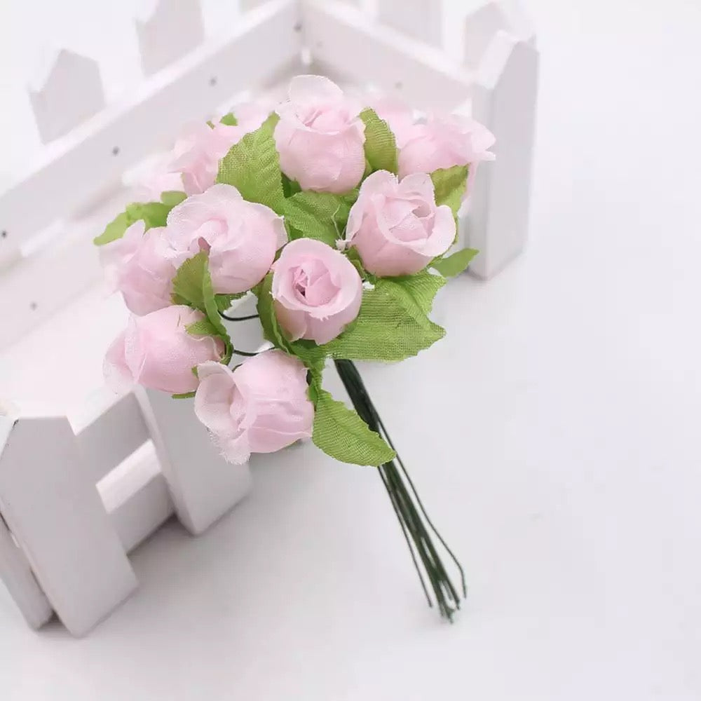 Artificial Silk Rose Bud Flower Pick Style 5 - Pink