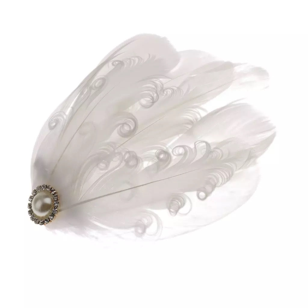 Bridal Wedding Feather Fascinator Hair Clip - White