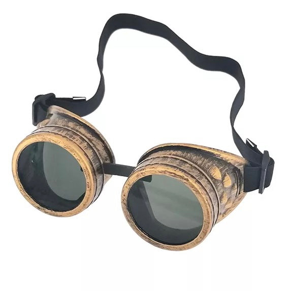 Heavy Metal Gothic Victorian Steampunk Motorcycle Goggle Glasses - Antique Gold