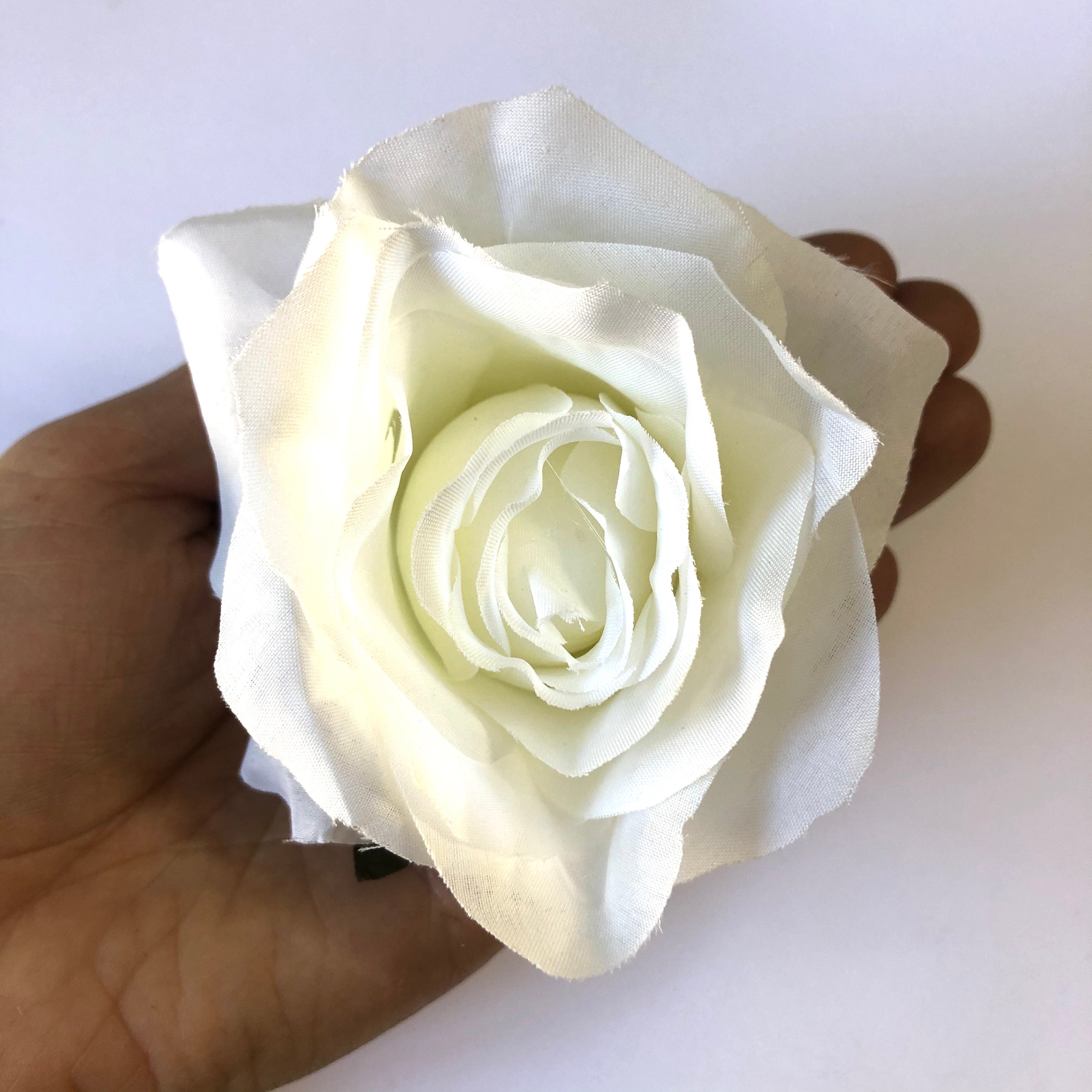 Artificial Silk Flower Head - White Rose Style 111 - 1pc