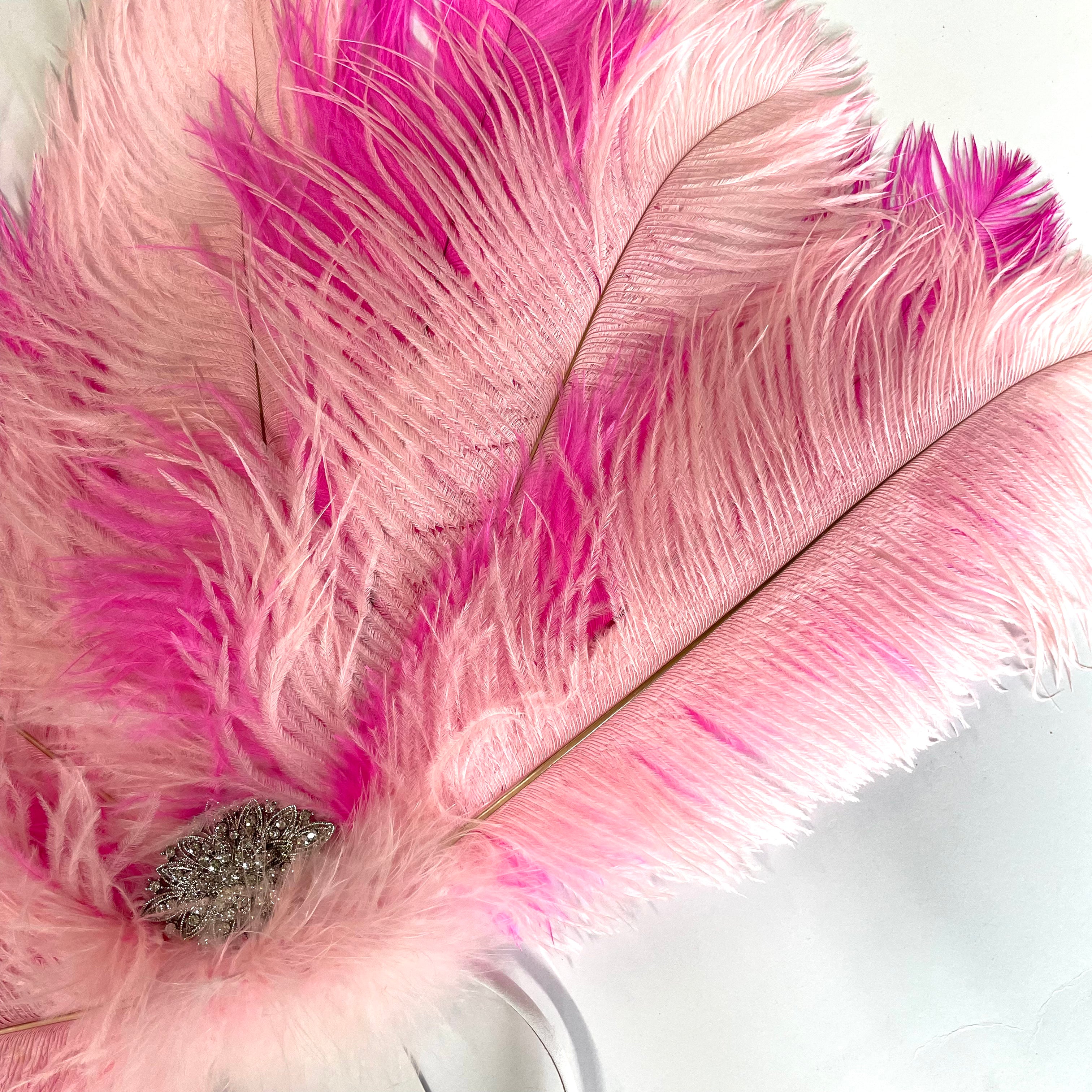 Ostrich Feather Drab Carnival Showgirl Costume Headdress - Pink Flamingo