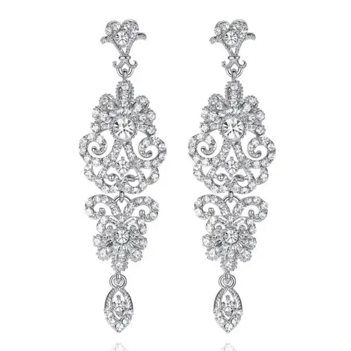 Great Gatsby 1920's Crystal Rhinestone Drop Earrings - Silver (Style 9)