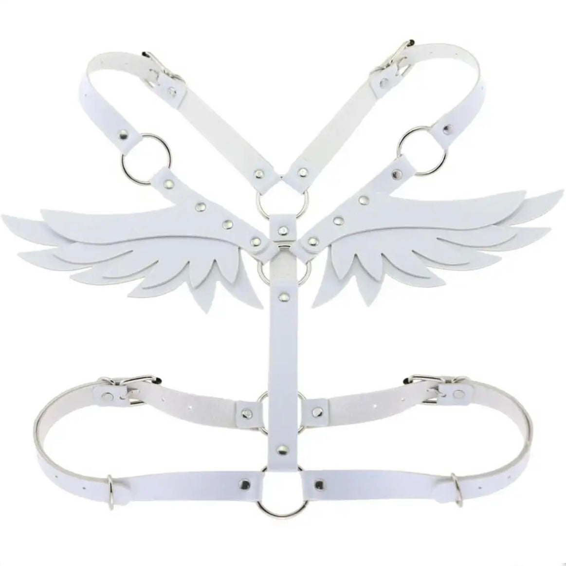 Victorian Cosplay Goth PU Leather Angel Wings Body Harness - White (Style 9)
