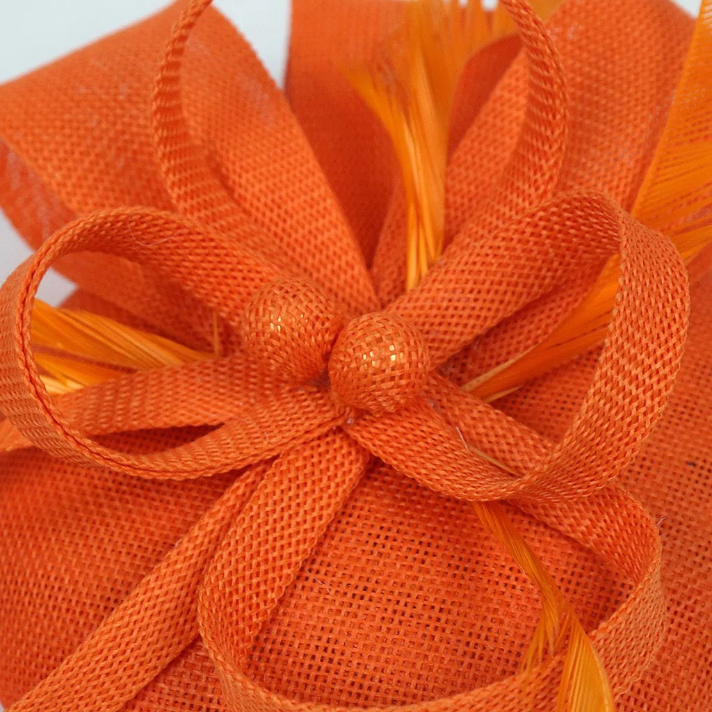 Round Button Feather Headband Fascinator - Orange