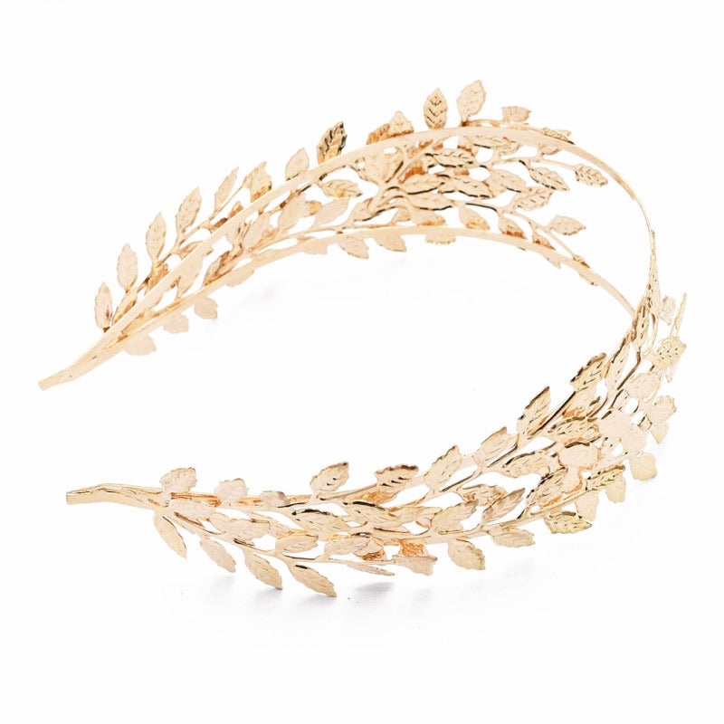 Leaf Metal Racewear Grecian Headpiece Headband - Gold (Style 2)