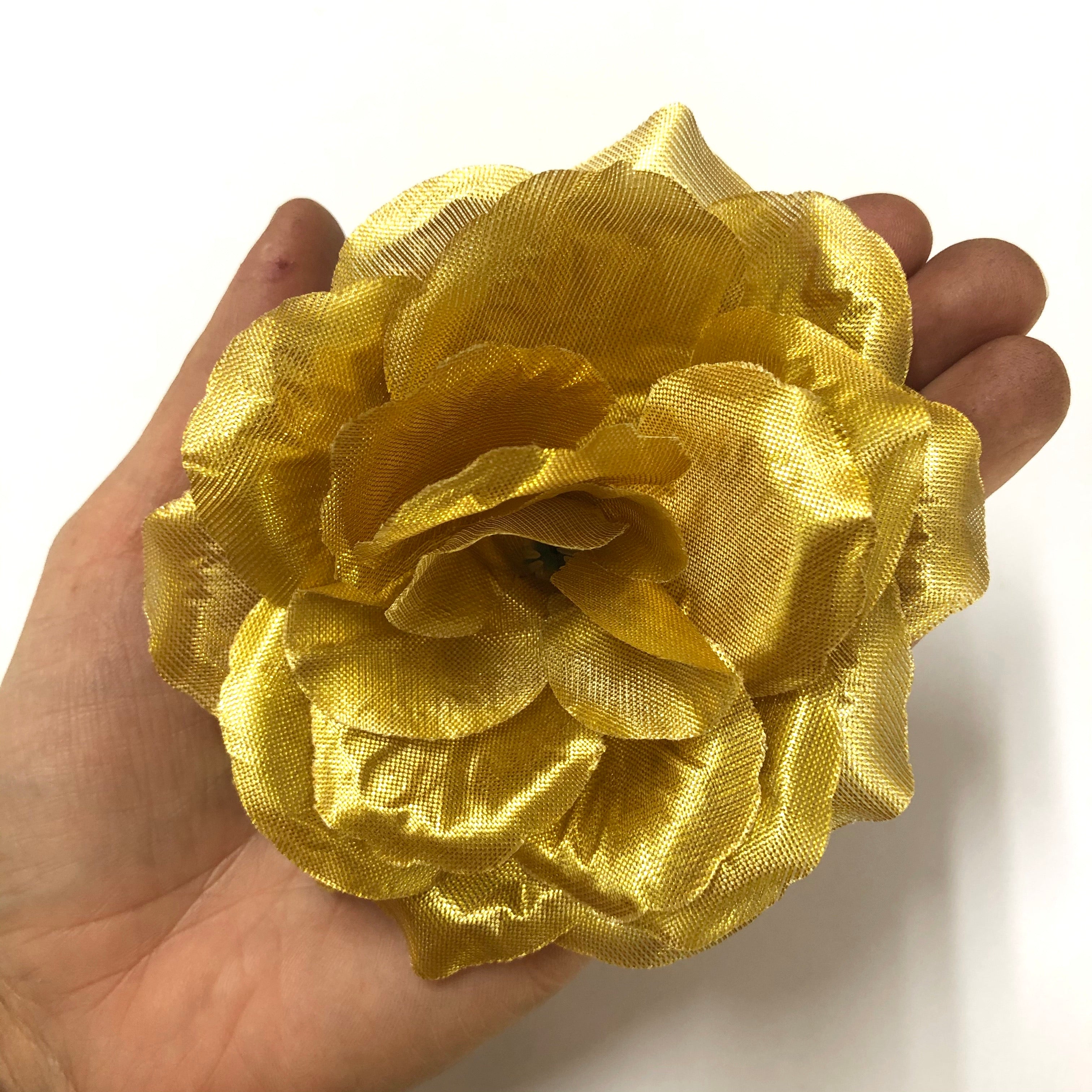 Artificial Silk Flower Head - Gold Metallic Rose Style 116 - 1pc