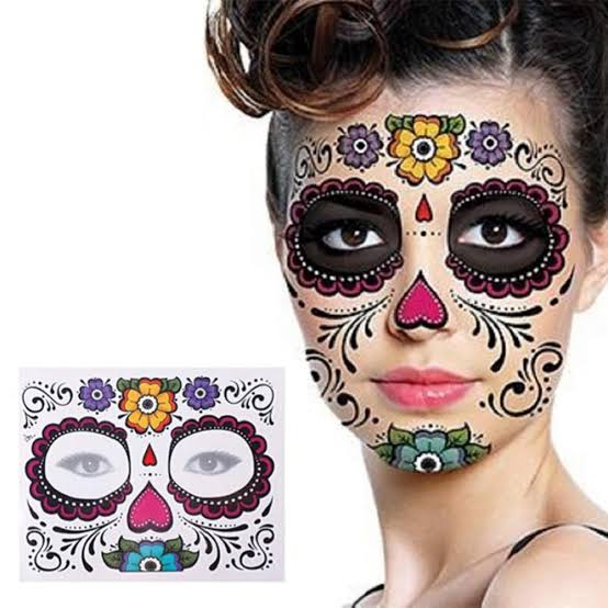 Halloween Day of the Dead Sugar Skull Face Tattoo - Style 2