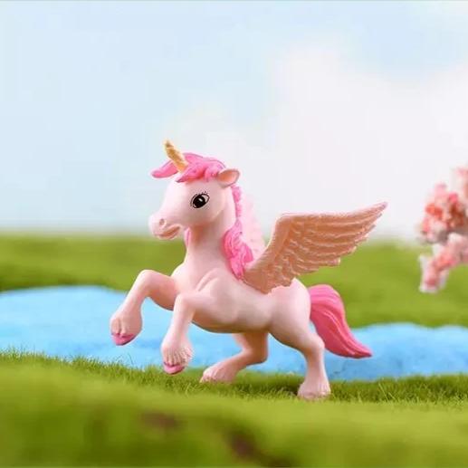 Fairy Garden Terrarium Resin Miniature Unicorn Pegasus Ornament - Pink