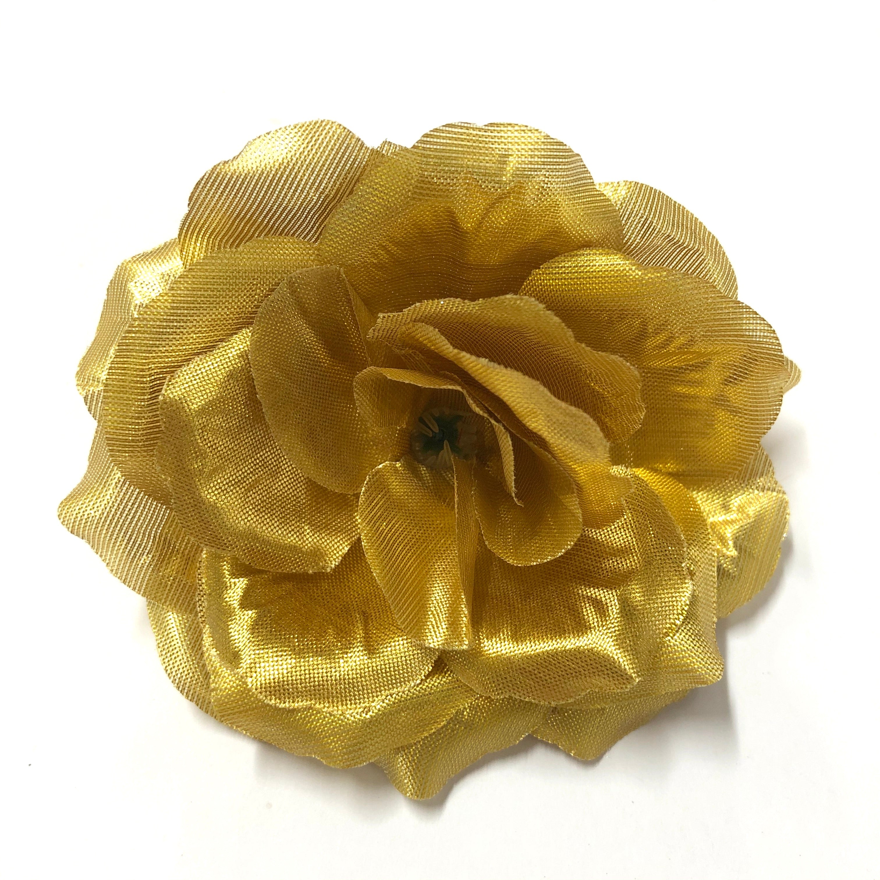 Artificial Silk Flower Head - Gold Metallic Rose Style 116 - 1pc