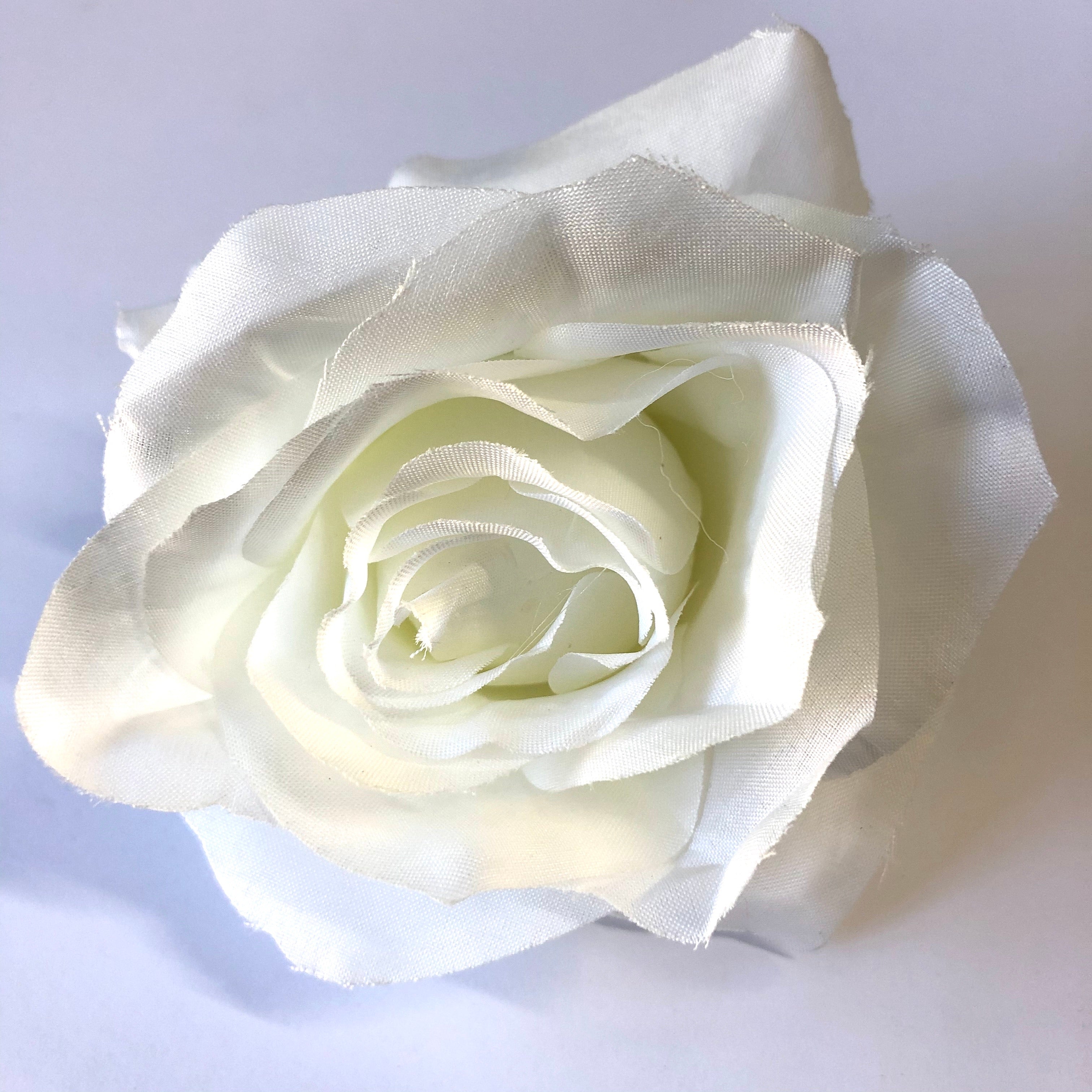 Artificial Silk Flower Head - White Rose Style 111 - 1pc