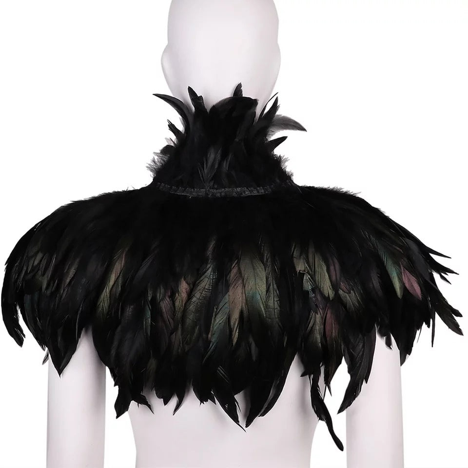 Victorian Cosplay Goth Feather Cape Shawl - Black (Style 11)