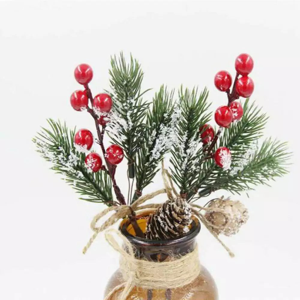 Festive Christmas Snow Forest Pine Cone & Holly Pick - Red Berry