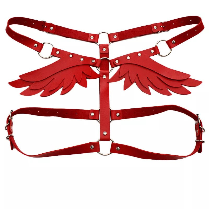 Victorian Cosplay Goth PU Leather Angel Wings Body Harness - Red (Style 9)