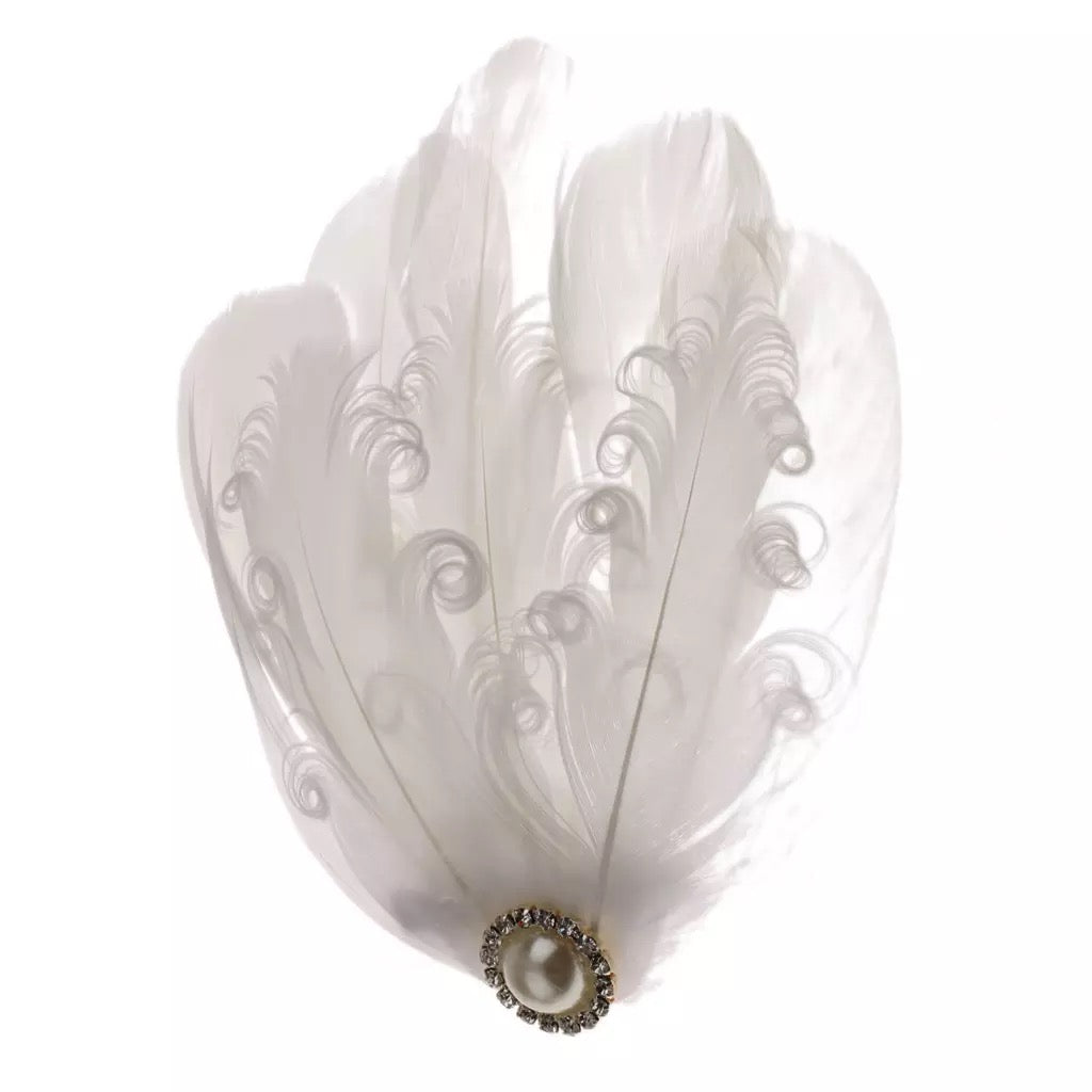 Bridal Wedding Feather Fascinator Hair Clip - White