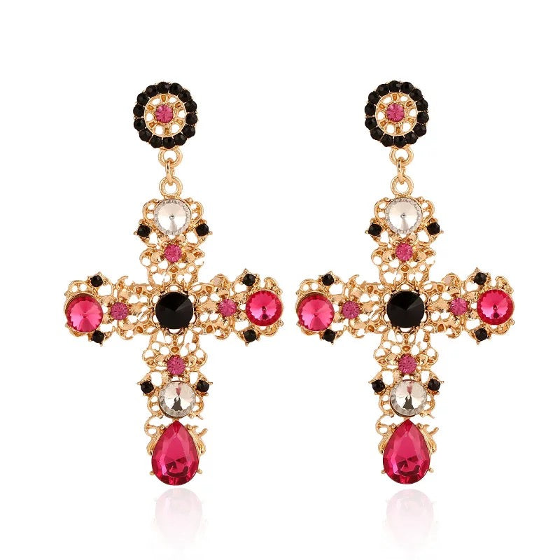 Baroque Cross Frida Drop Earrings - Gold (Style 22)