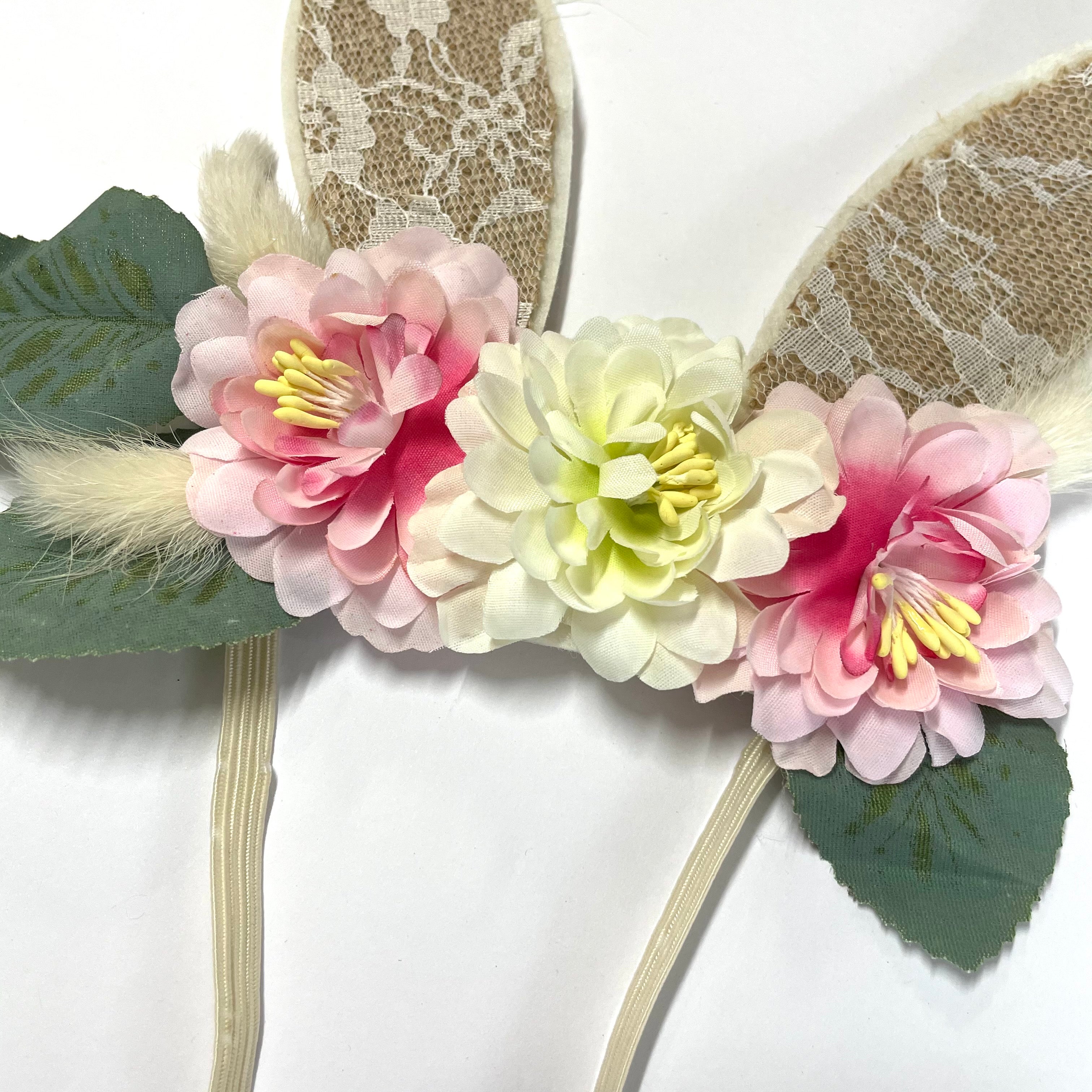 Easter Holiday Bunny Rabbit Floral Baby Girls Headband -Pink White (Style 7)
