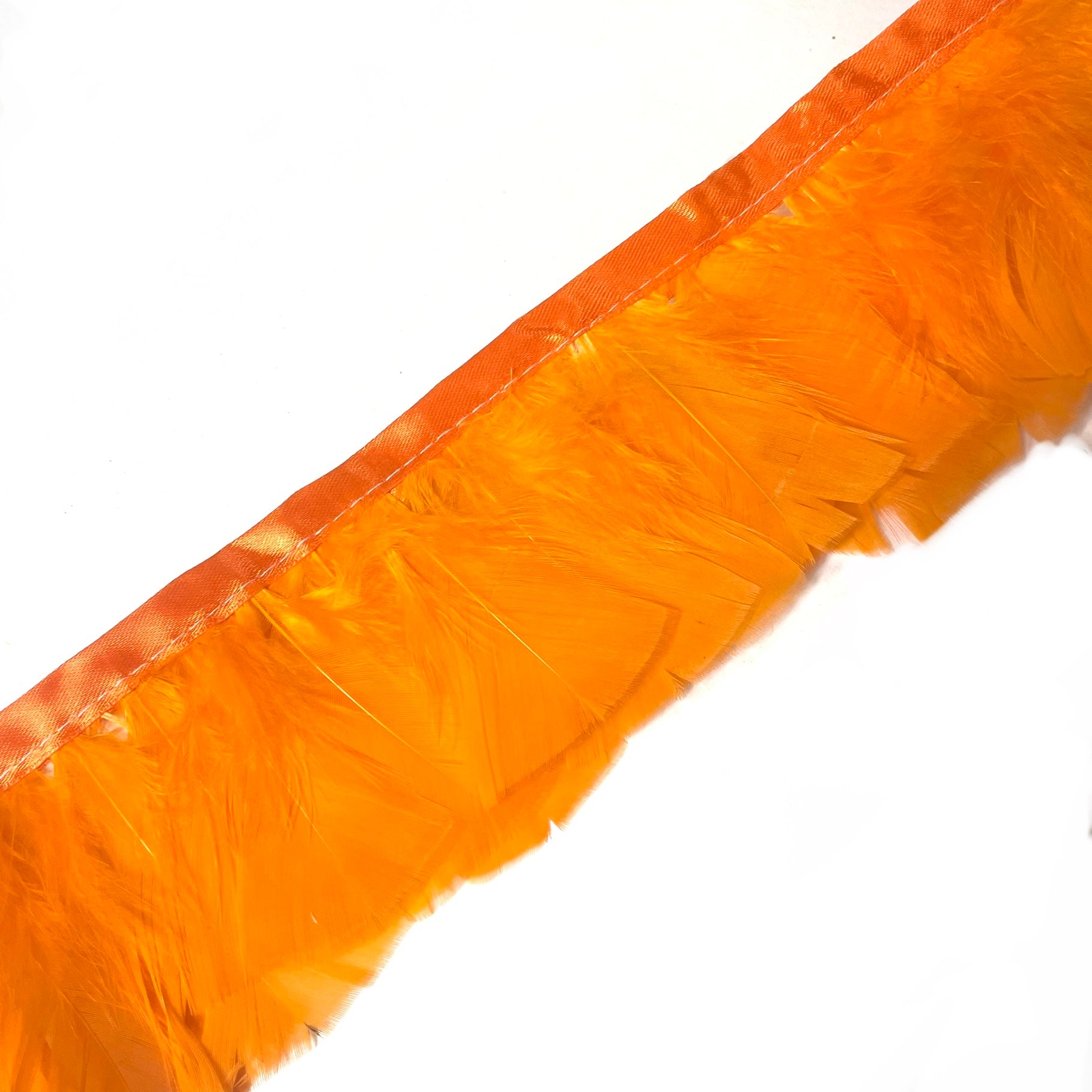Turkey Plumage Feather Ribbon Strung per metre - Orange