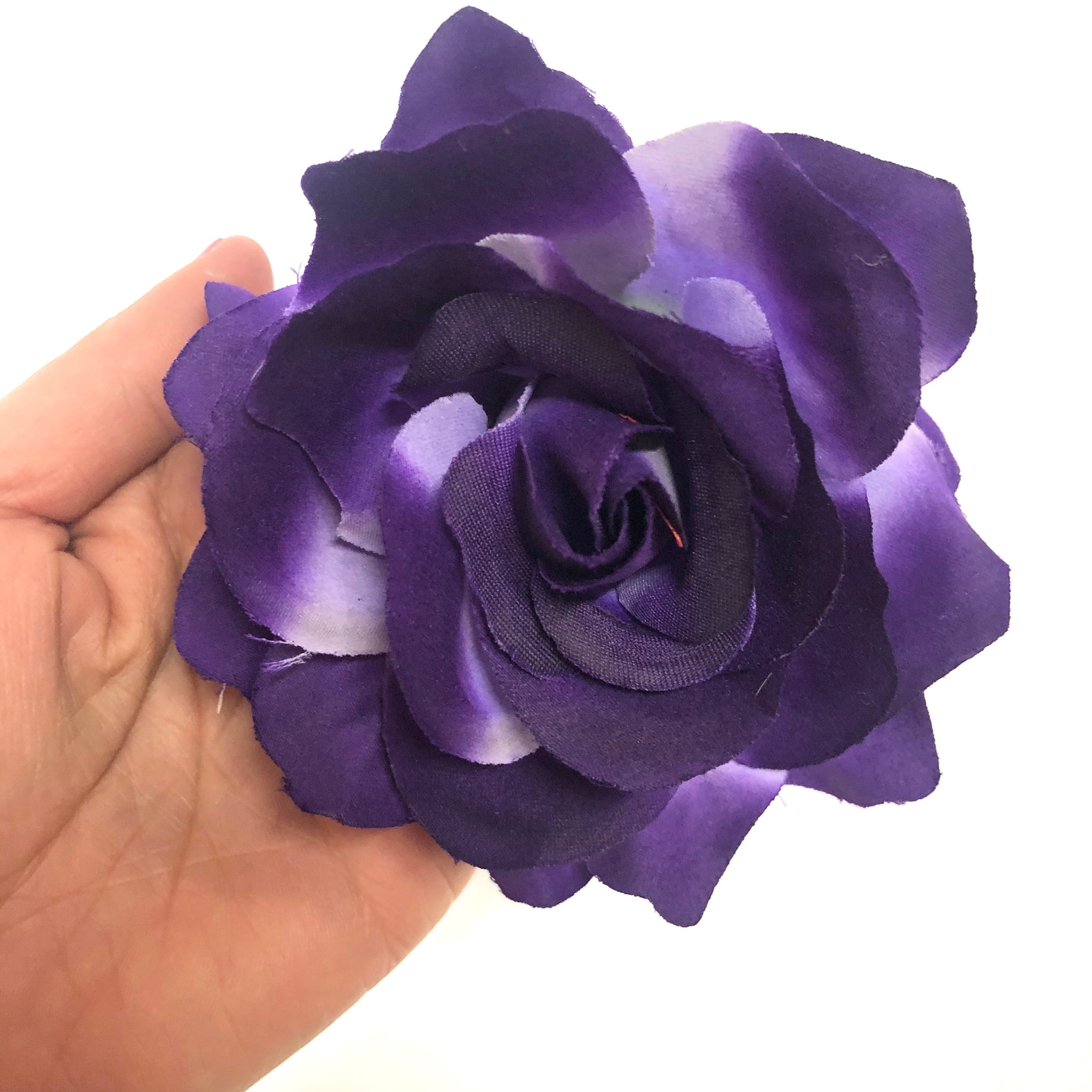 Artificial Silk Flower Head - Dark Purple Rose Style 127 - 1pc