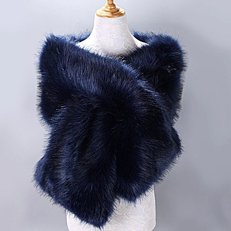 Great Gatsby 1920's Bridal Wedding Faux Fur Shawl Wrap - Navy â Feather.com.au
