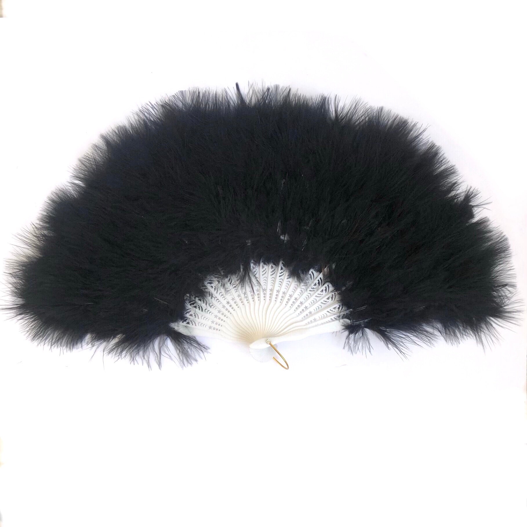 Marabou Large Deluxe Dainty Feather Fan - Black (Style 1)