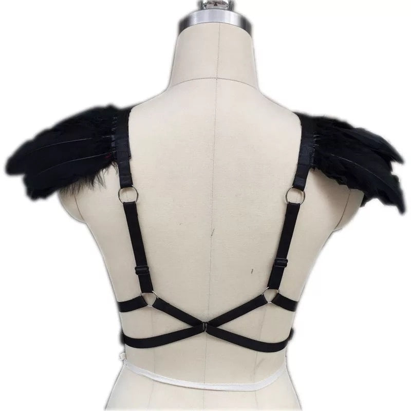 Victorian Cosplay Goth Feather Body Harness - Black (Style 4)