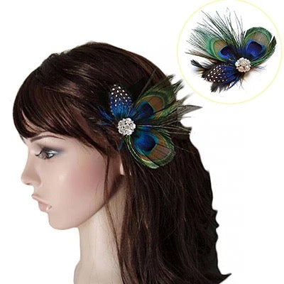 Great Gatsby 1920's Flapper Feather Headdress Fancy Dress - Natural Peacock (Style 8)