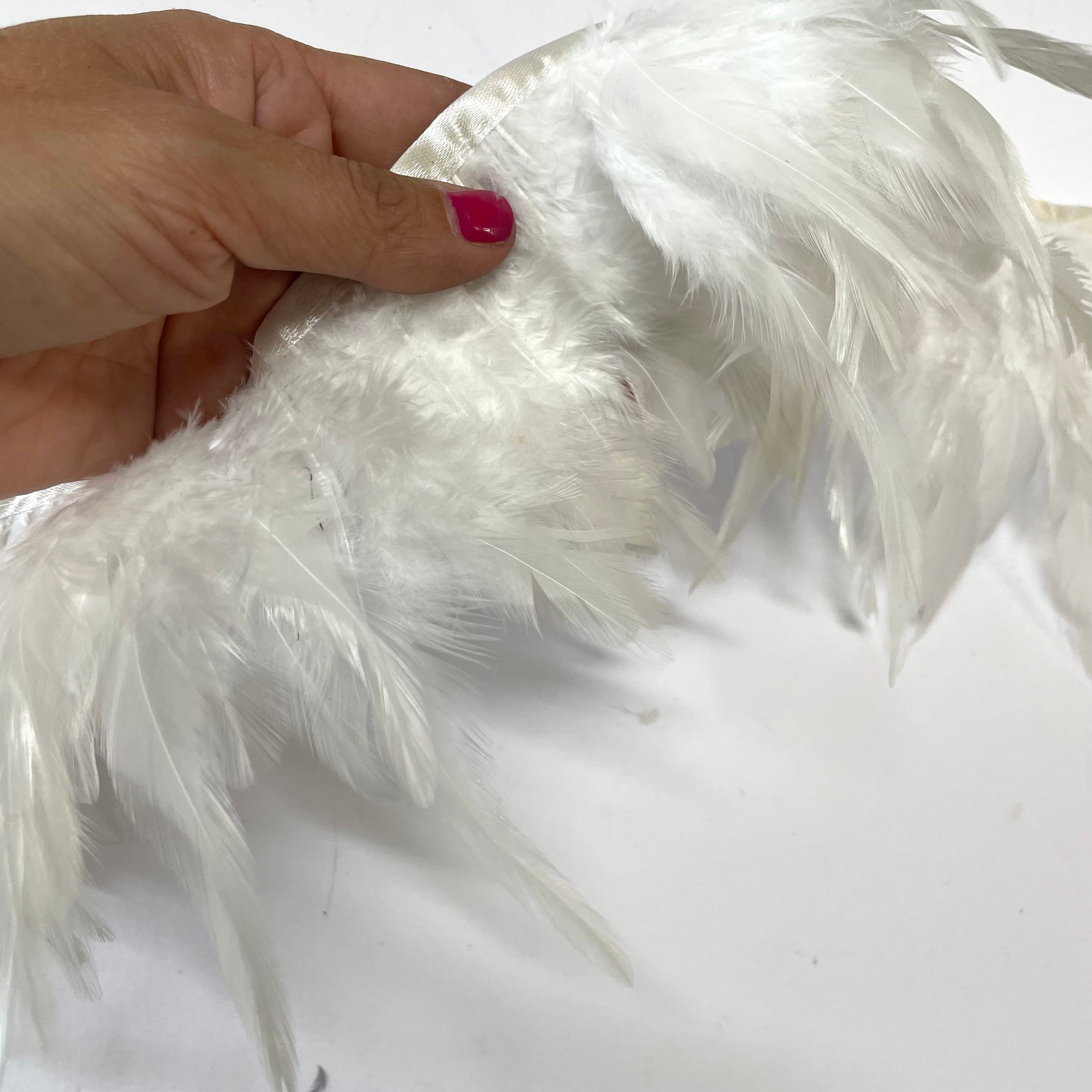 Hackle Saddle Rooster Feather RIBBON Strung per metre - White