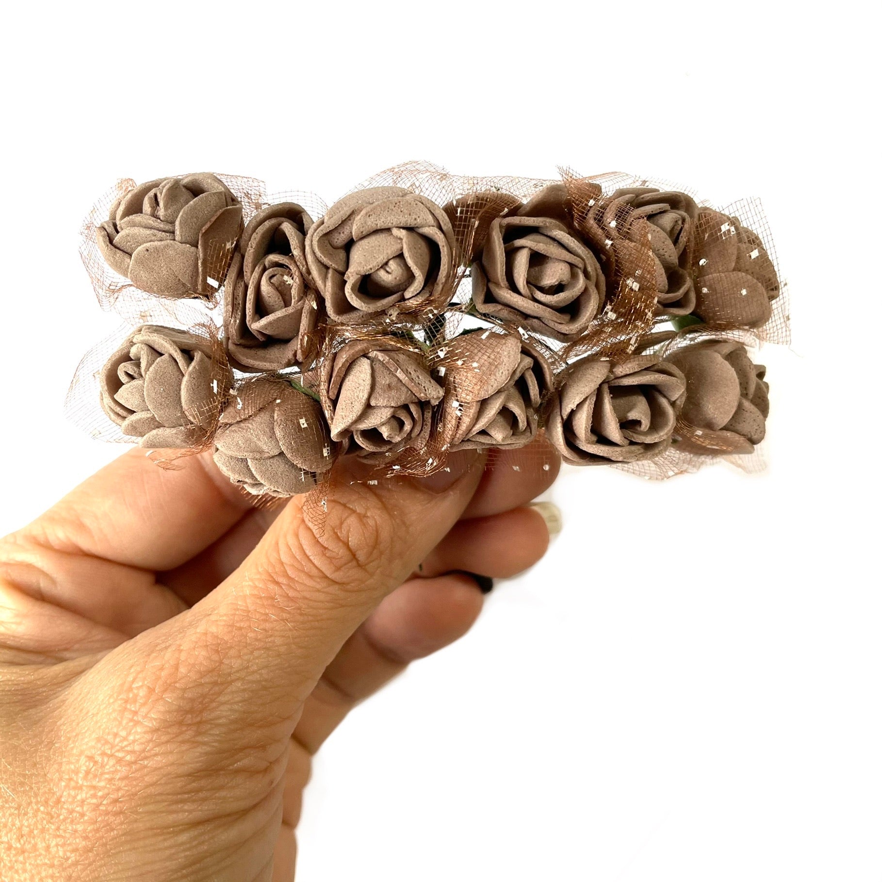 Artificial Foam & Tulle Flower Pick Style 3 - Brown