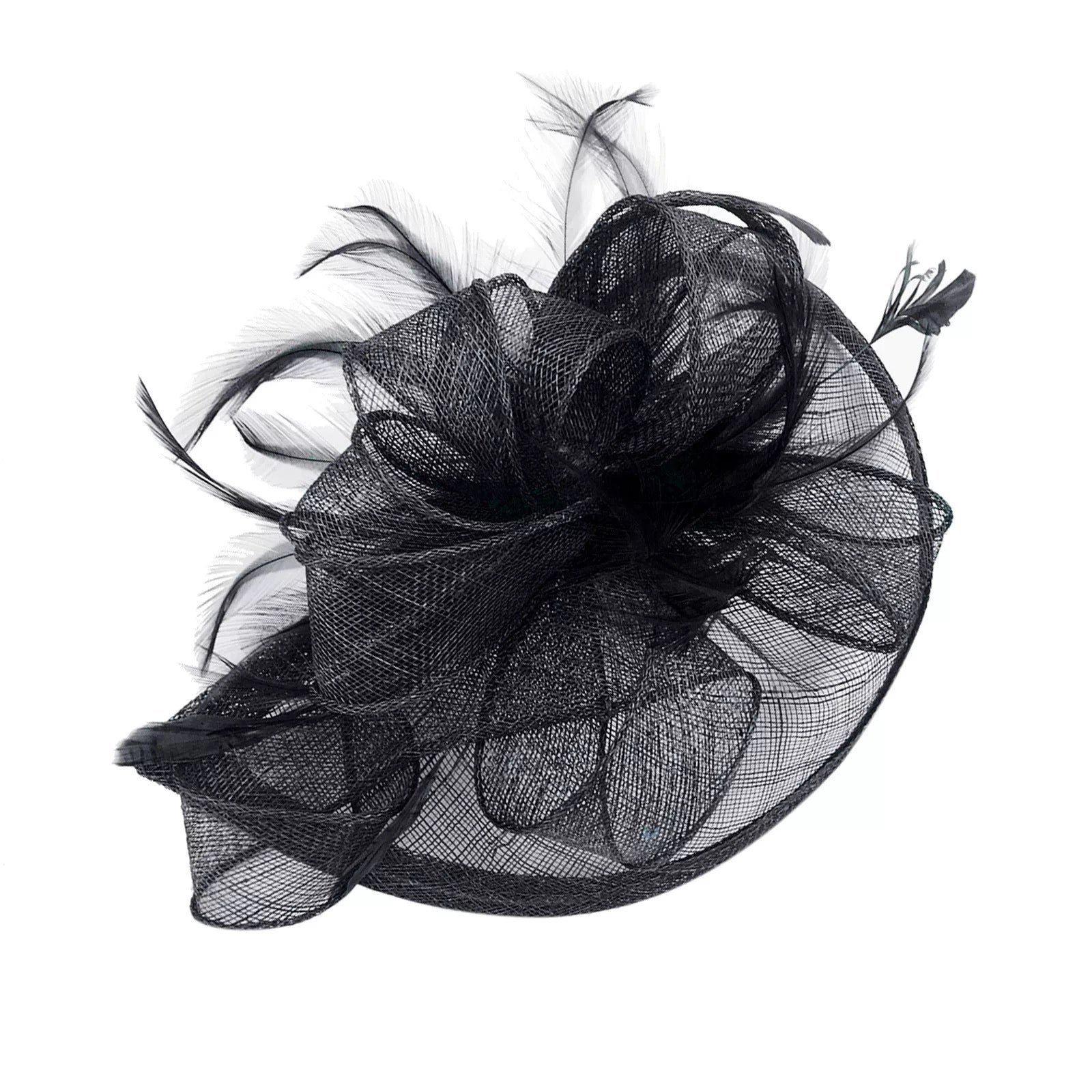 Sinamay Swirl and Feather Headband Fascinator - Black