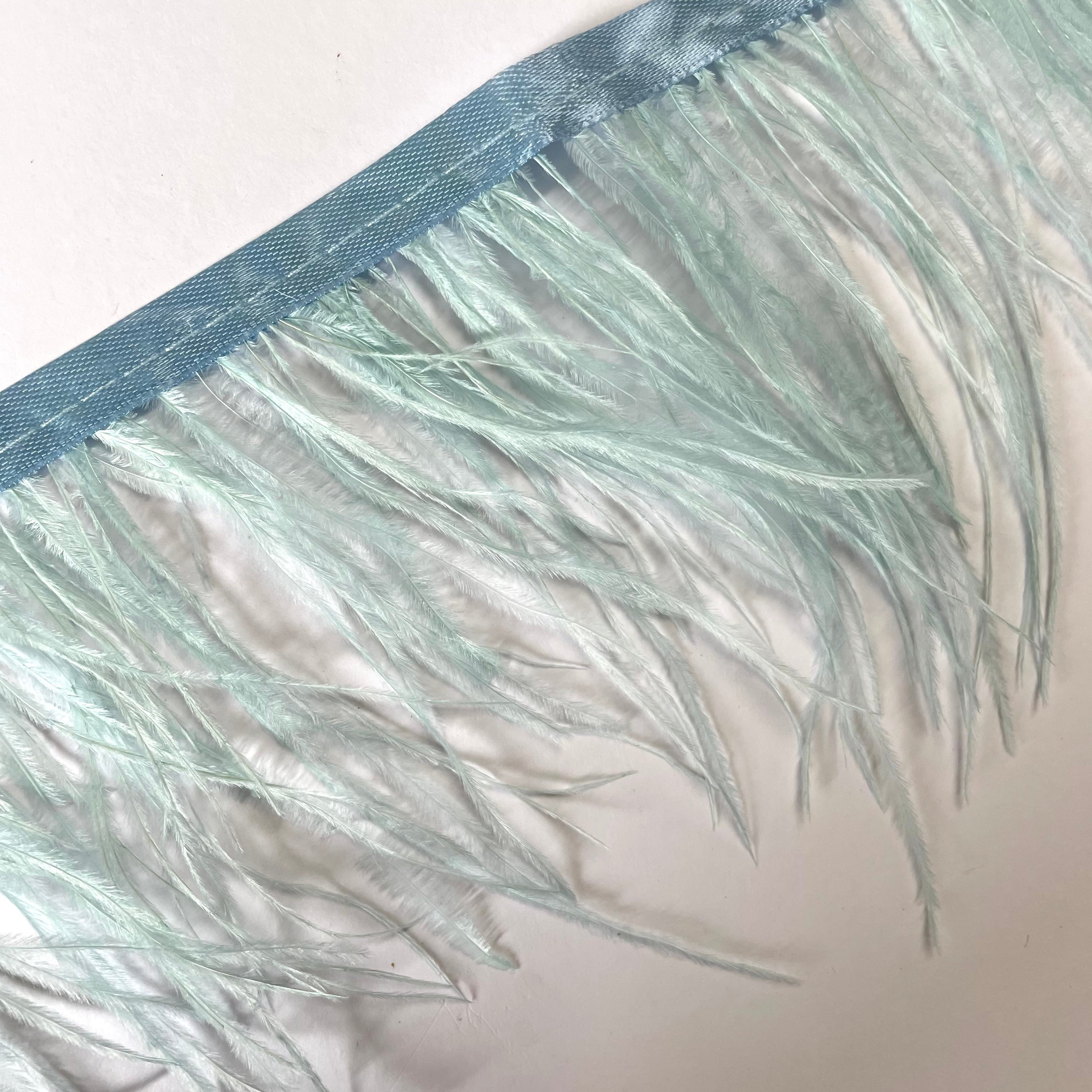 Ostrich Feathers Strung per metre - Dusty Blue (SHORT)