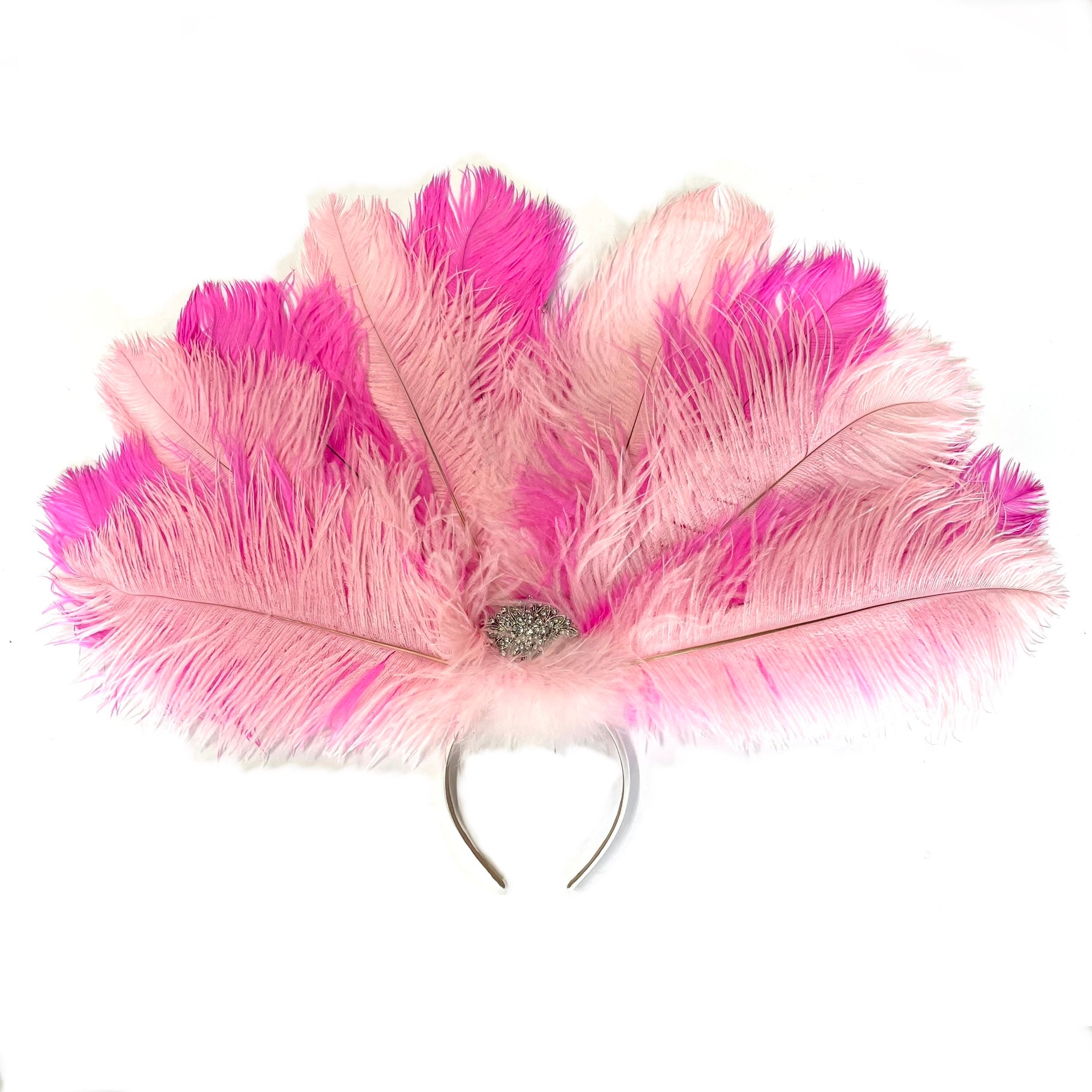 Ostrich Feather Drab Carnival Showgirl Costume Headdress - Pink Flamingo