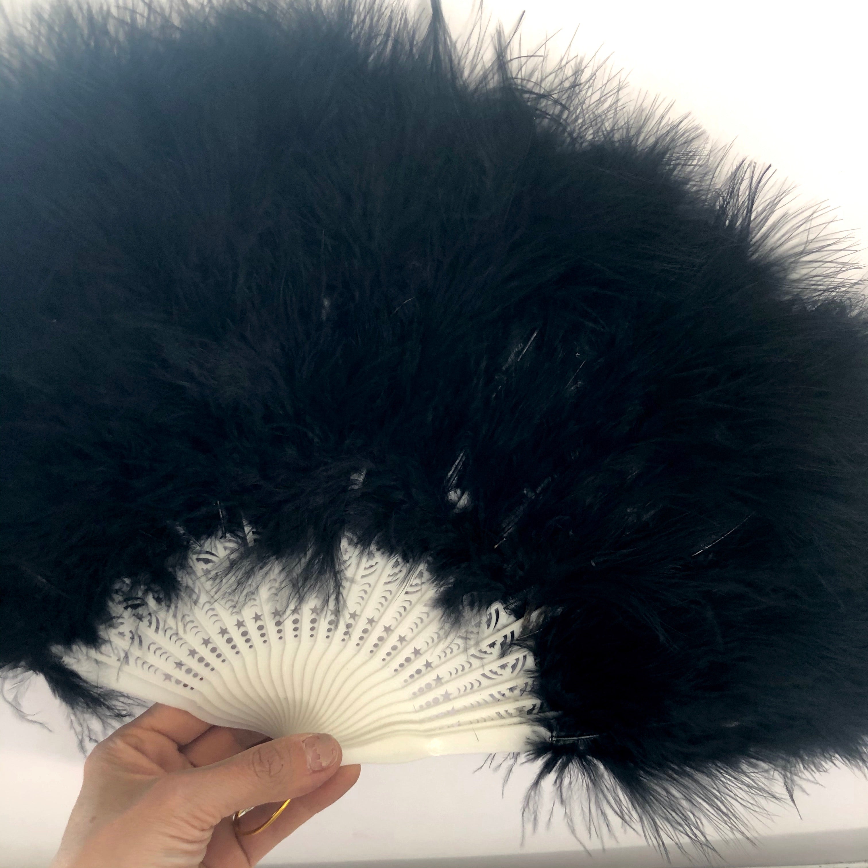 Marabou Large Deluxe Dainty Feather Fan - Black (Style 1)