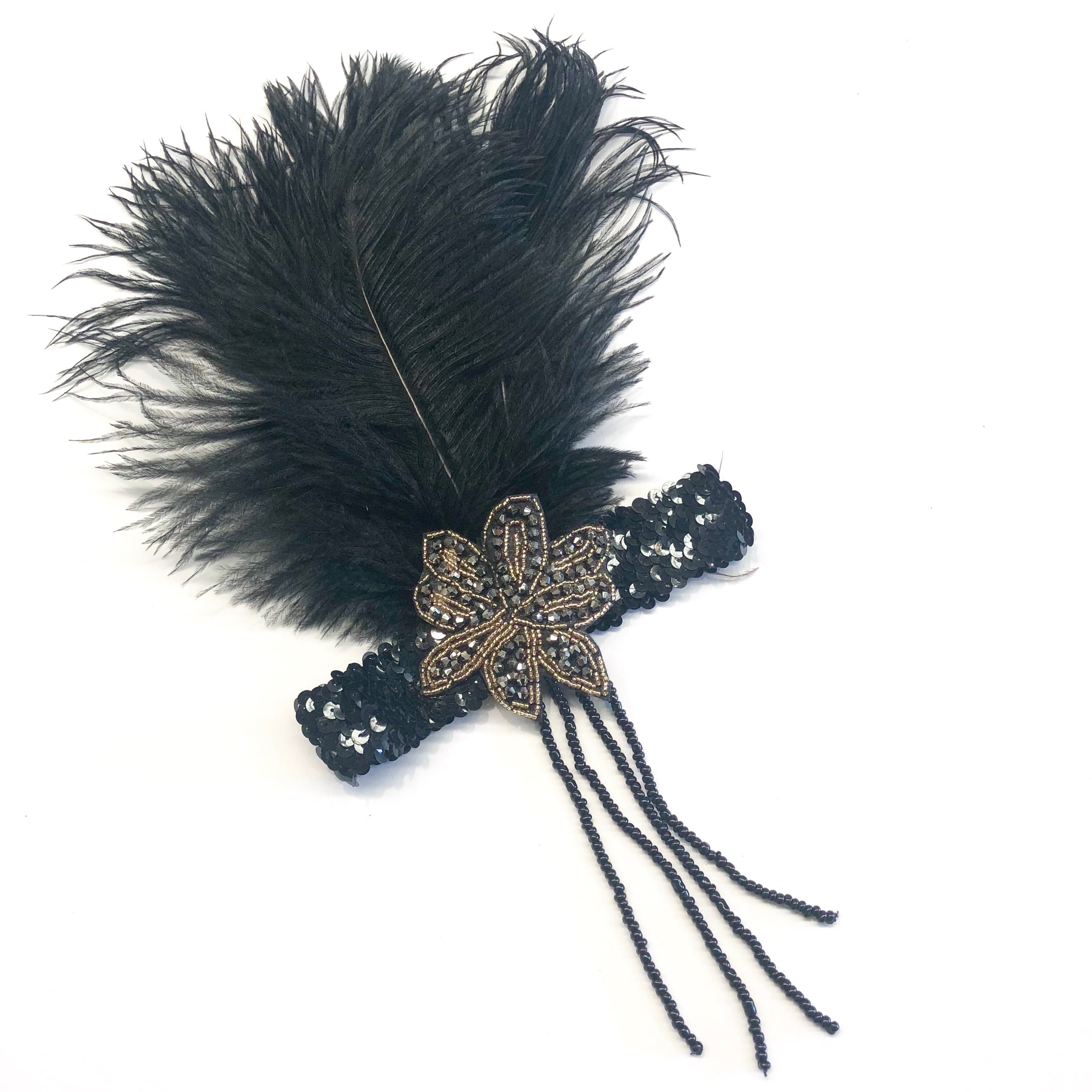 Great Gatsby 1920's Flapper Feather Headdress Fancy Dress - Black (Style 6)