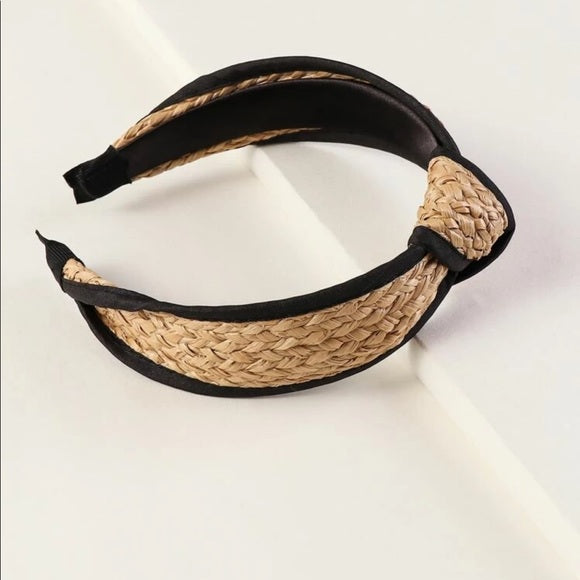 Woven Natural Knot Rattan Headband Style 4 - Natural/Black