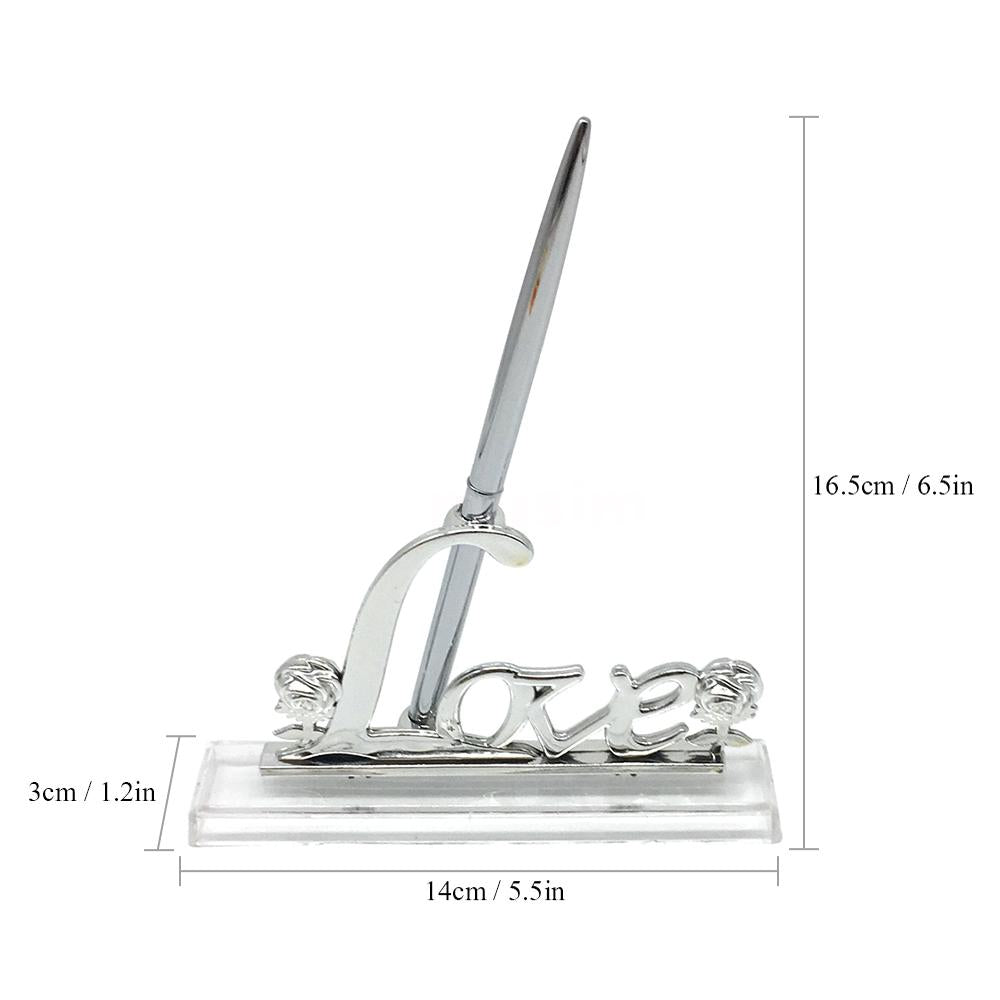 Wedding Signing Pen with LOVE Holder - Silver