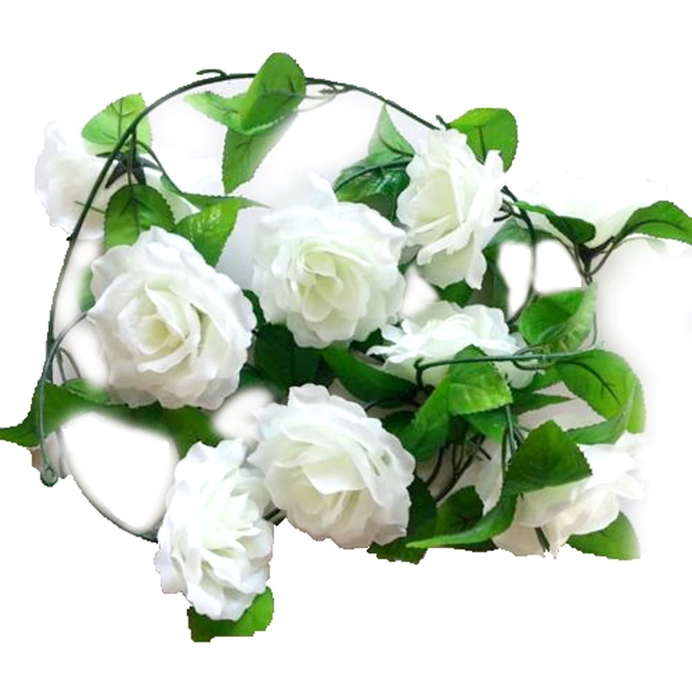Artificial Silk Flower Rose Garland - White