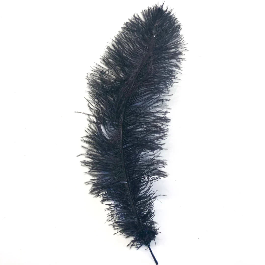 Black ostrich blondine feather 25-40cm; wispy stripped ostrich feathers for millinery used to create elegant, airy silhouettes in Australian headwear.