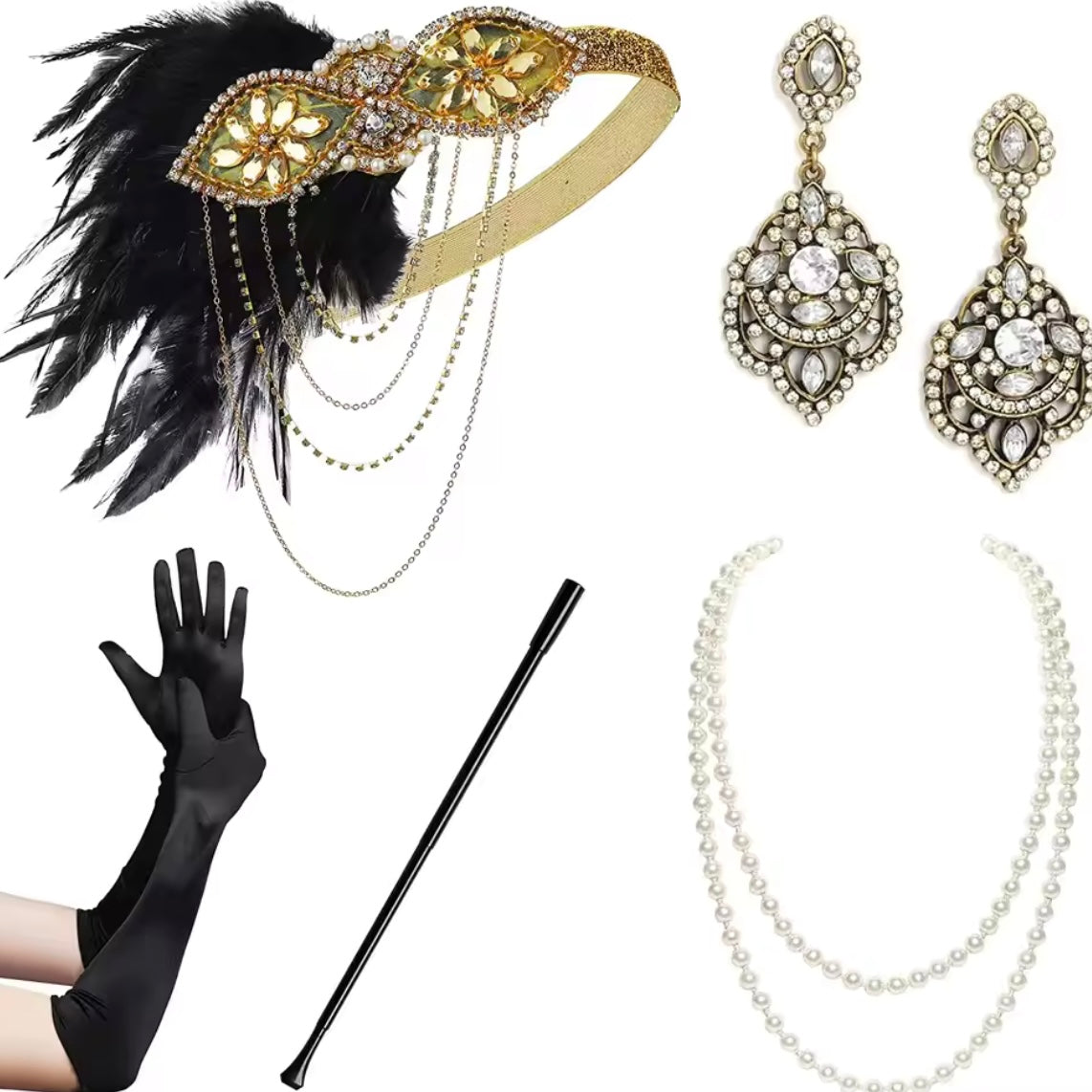 Great Gatsby 1920's Flapper Feather Costume Accessories 5pcs Set - Style 7