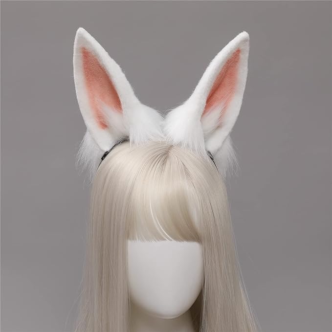 Deluxe Faux Plush Fur Animal Ears Headband - White Bunny Rabbit