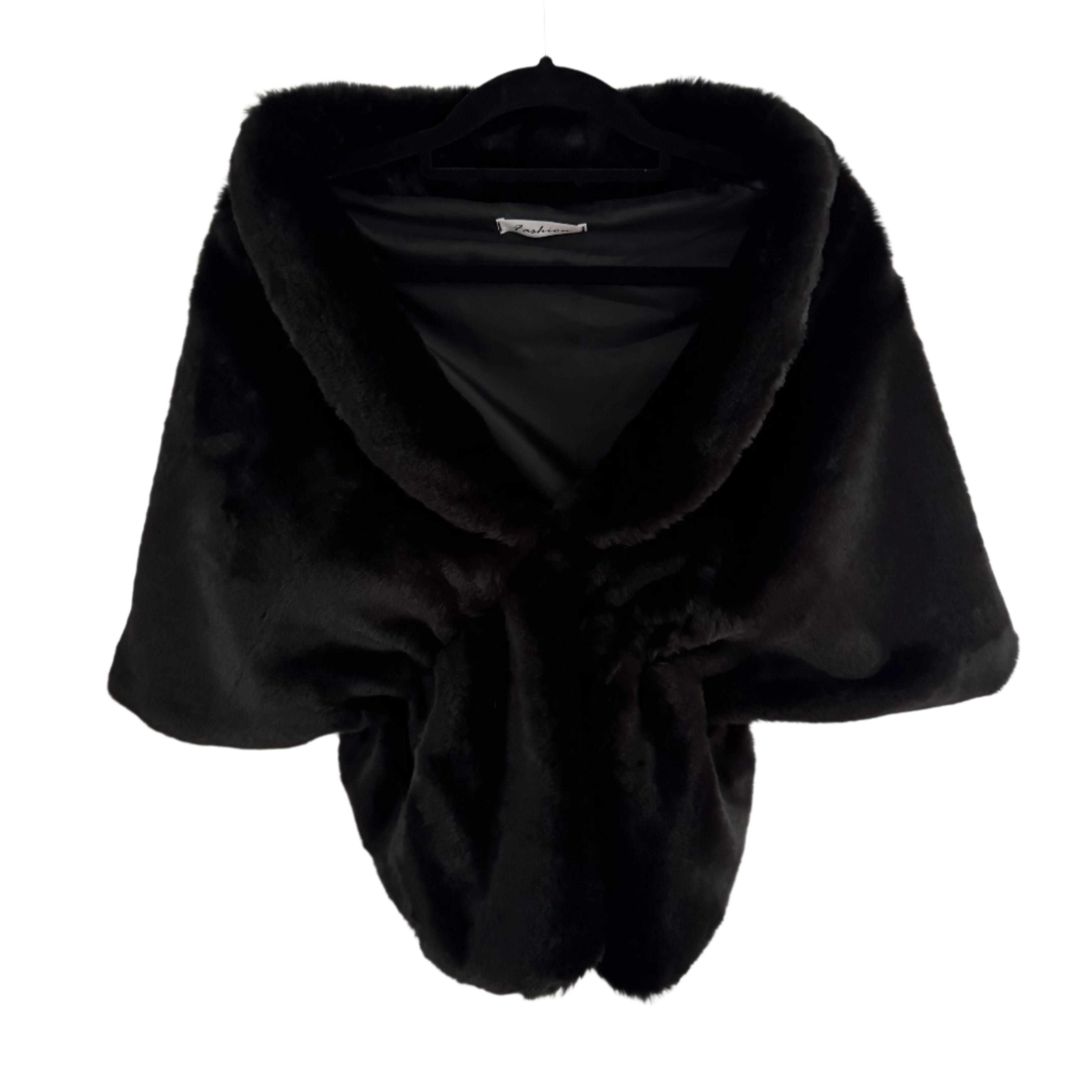 Great Gatsby 1920's Bridal Wedding Faux Fur Shawl Wrap - Black STYLE 5