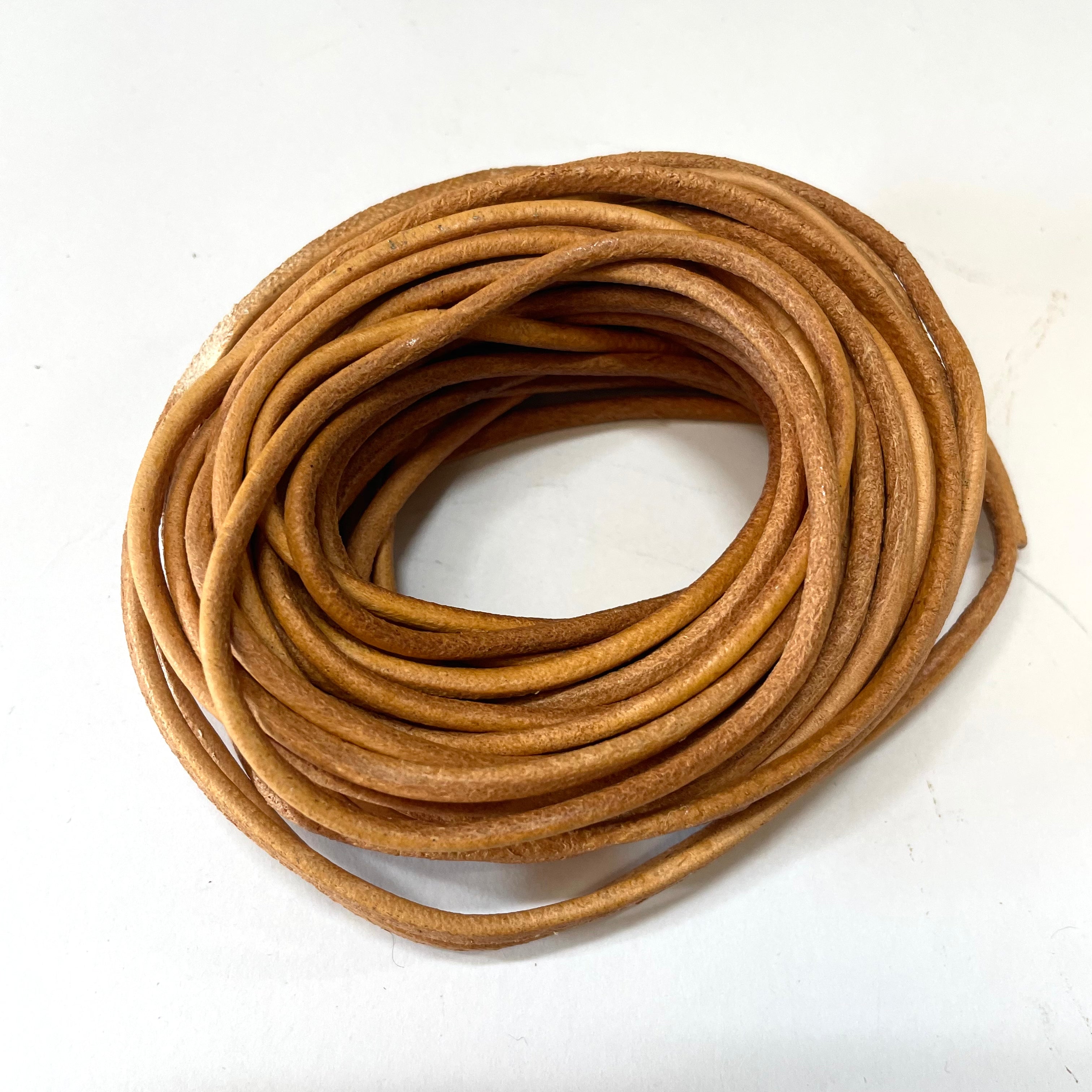 Natural Genuine Leather Cord per 10 Yards - Natural Tan Brown 3mm