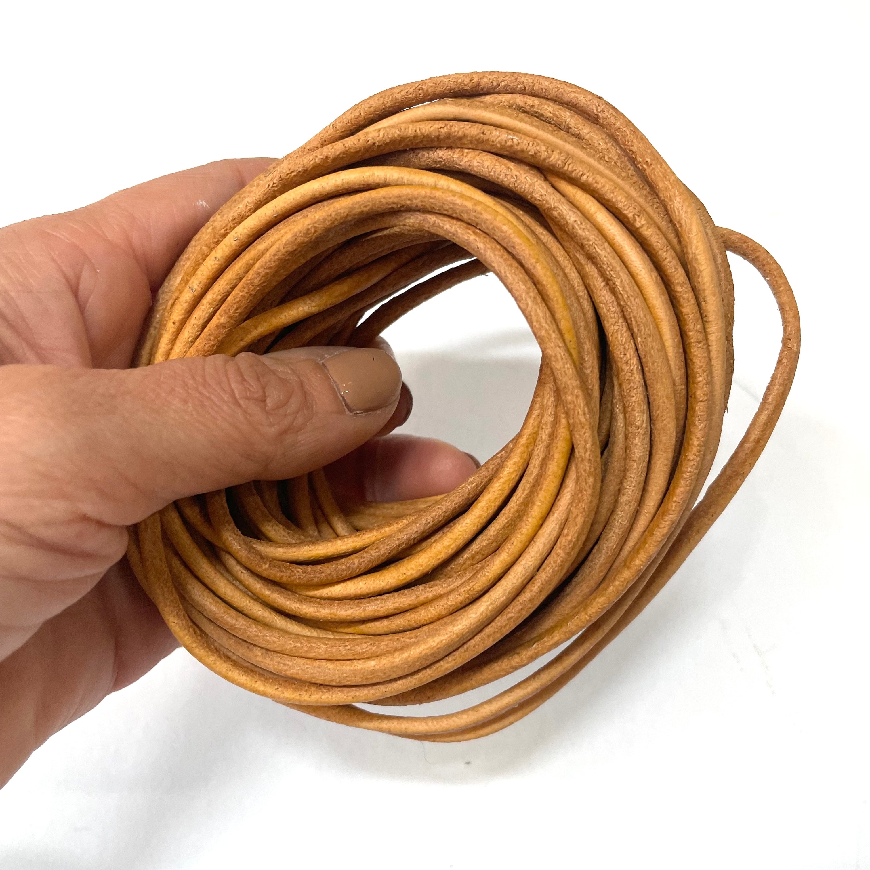 Natural Genuine Leather Cord per 10 Yards - Natural Tan Brown 3mm