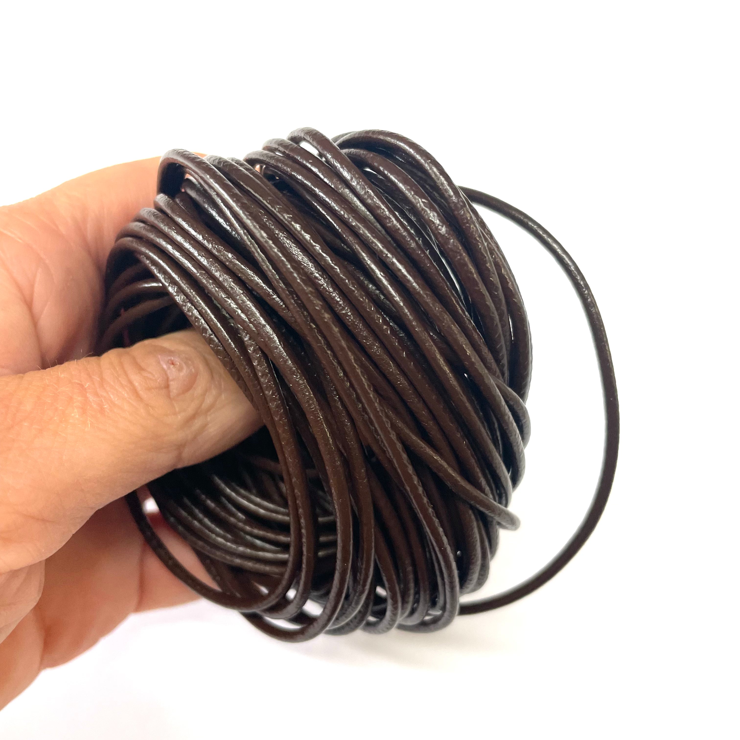Natural Genuine Leather Cord per 10mtrs - Dark Brown 2mm