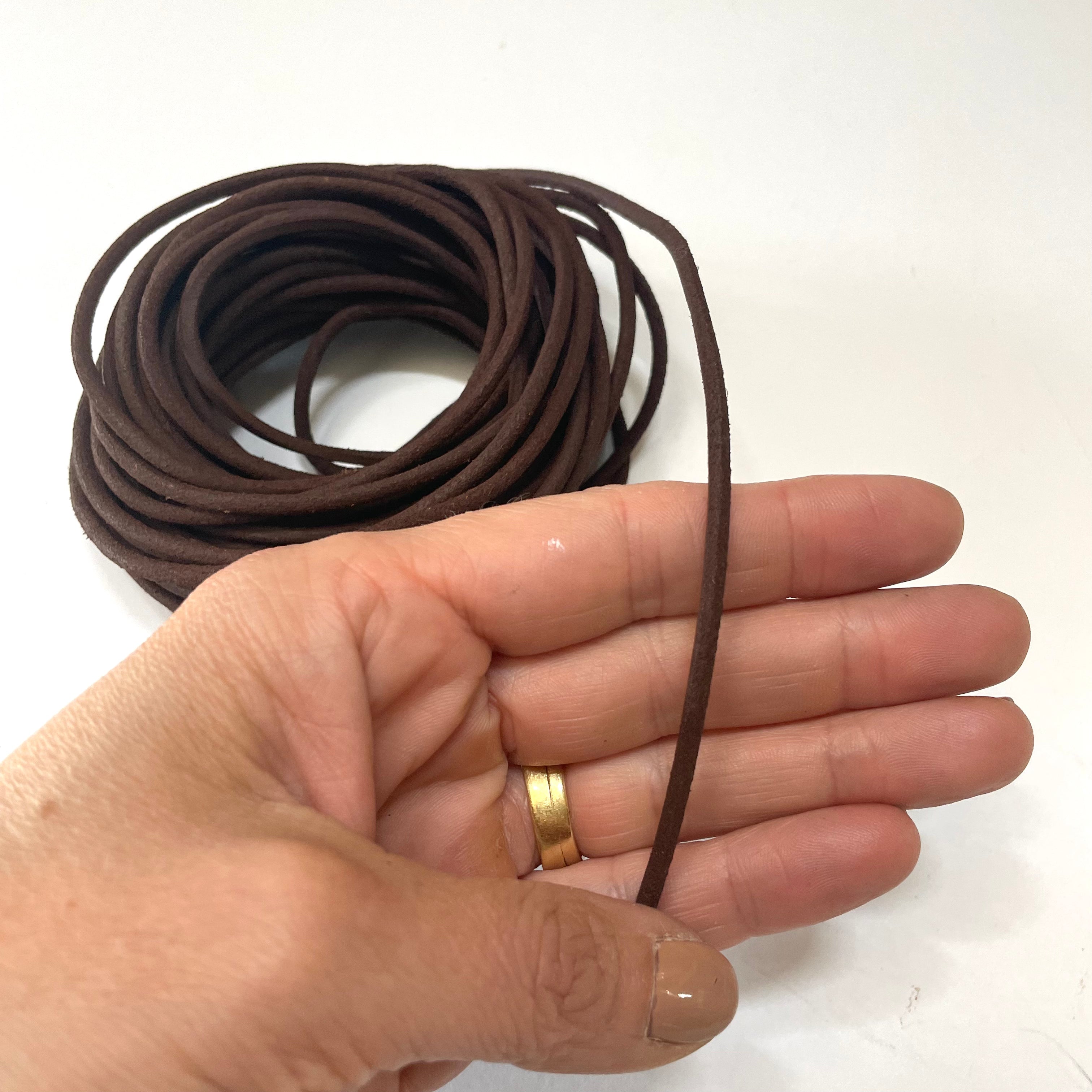 Natural Genuine Leather Cord per 10 Yards - Brushed Chocolate 3mm